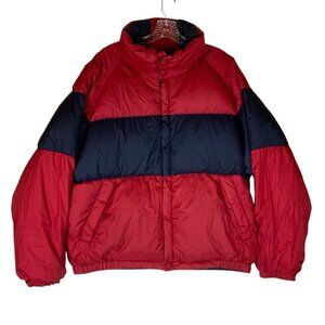 Vintage Nautica Reversible Puffer Jacket Size Medium Duck Down Navy & Red Nylon